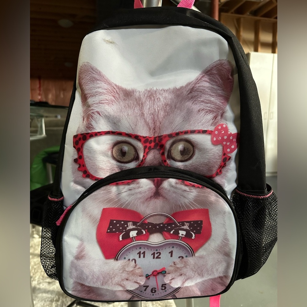Cute Cat Backpack with Red Accents